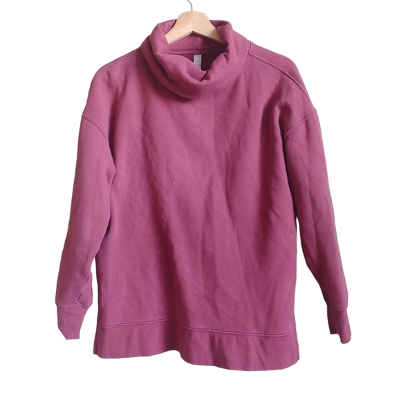 Athleta Soft Cowl Neck Pink Magenta Long Sleeve Split Hem Sweatshirt Top Size S - Picture 1 of 5